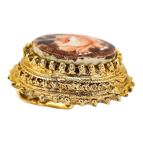Vintage Florenza Hand-Painted Porcelain Cabs Clip On Earrings Ornate Gold Tone - Picture 11 of 14
